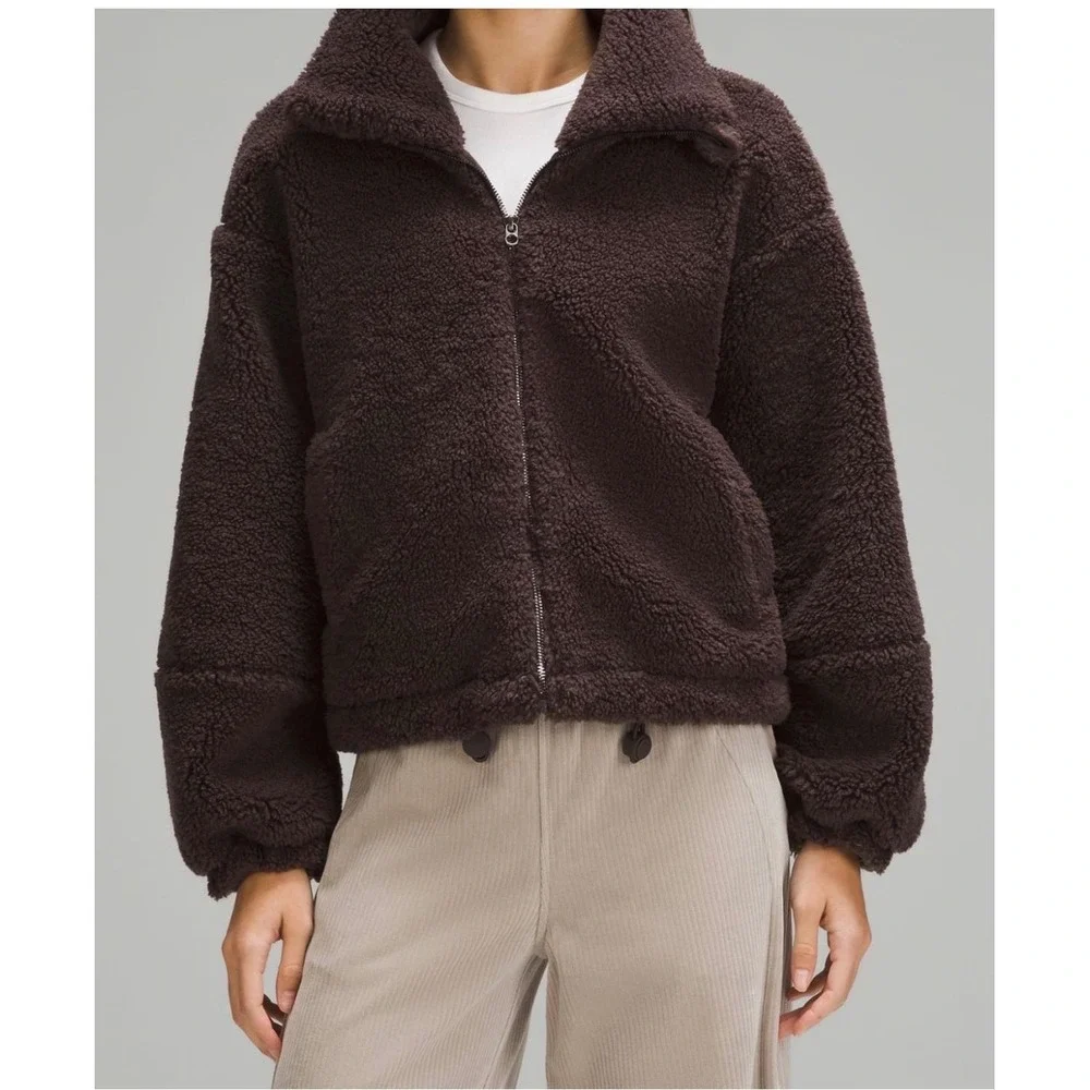 Lululemon‎ Cinchable Fleece Zip Up Jacket Size 8 Brown - Picture 2 of 9